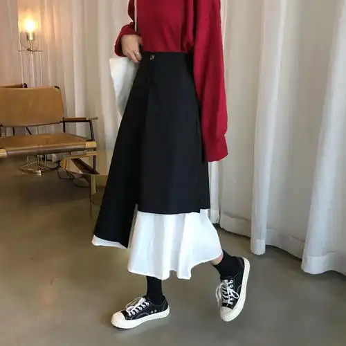 卓纪半身裙秋季女裙子2020新款冬设计感小众中长款a字高腰百褶不规则