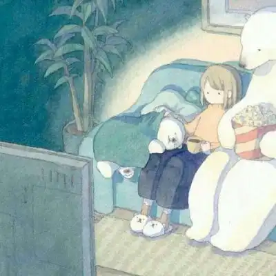 安奈治愈系插画女孩和北极熊卡通动漫头像我要个性网