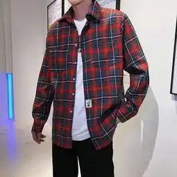 2019春装港风时尚格子男士长袖衬衫宽松日系潮流男装衬衣