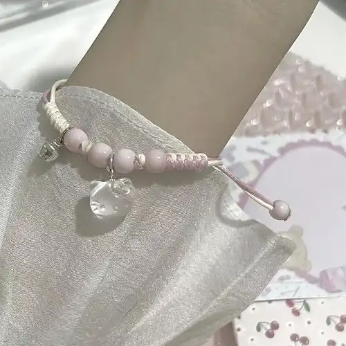 vana银四叶草手链女士女生手串简约小杏运红玛瑙贝母