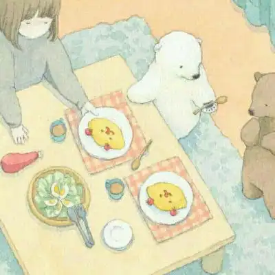 安奈治愈系插画女孩和北极熊卡通动漫头像我要个性网