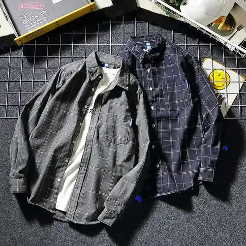 ins超火的格子衬衫外套男士衬衣长袖春秋夏文艺外套,一品好特惠