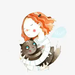 手绘女孩抱着猫咪素材图片免费下载高清装饰图案psd千库网图片编号4148326