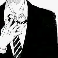 寻一张黑白动漫男头,是一只手放在西装领结上的,只有上半身