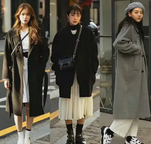 韩国女孩街拍时髦有型的秋冬大衣穿搭